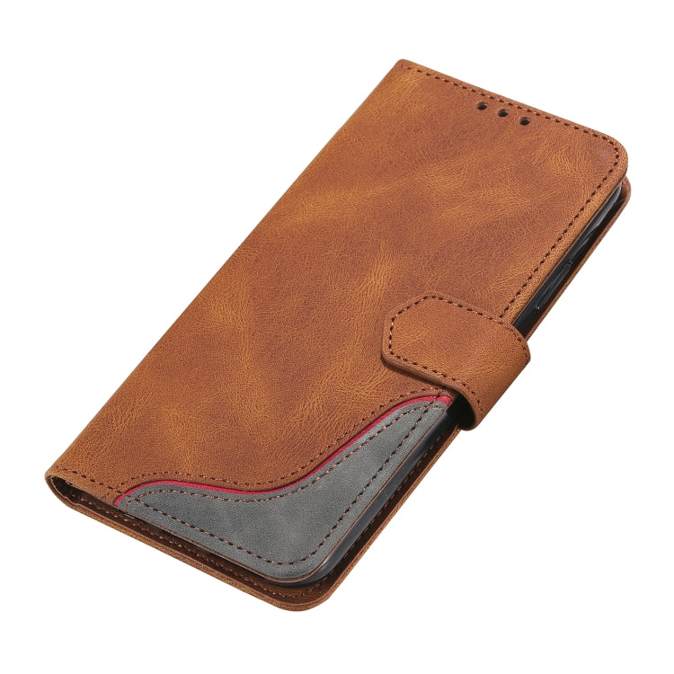 For Samsung Galaxy A22 5G Three-color Stitching Calf Texture Horizontal Flip Leather Case with Holder & Card Slots & Wallet