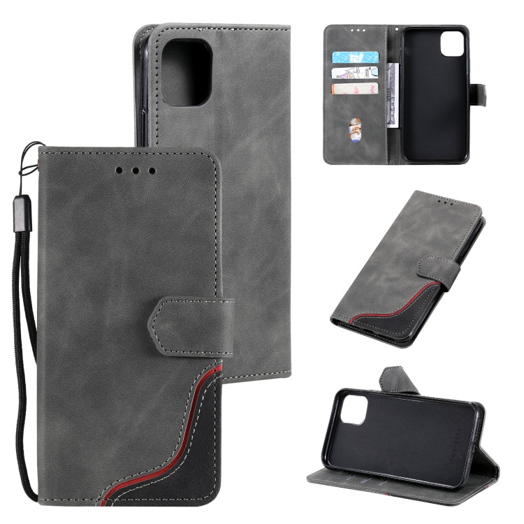 For Samsung Galaxy A22 5G Three-color Stitching Calf Texture Horizontal Flip Leather Case with Holder & Card Slots & Wallet