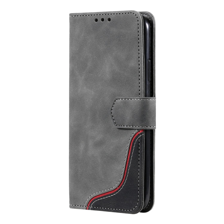 For Samsung Galaxy A22 5G Three-color Stitching Calf Texture Horizontal Flip Leather Case with Holder & Card Slots & Wallet