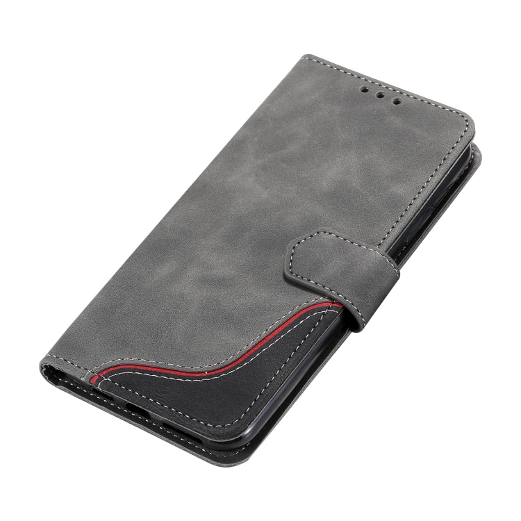 For Samsung Galaxy A22 5G Three-color Stitching Calf Texture Horizontal Flip Leather Case with Holder & Card Slots & Wallet