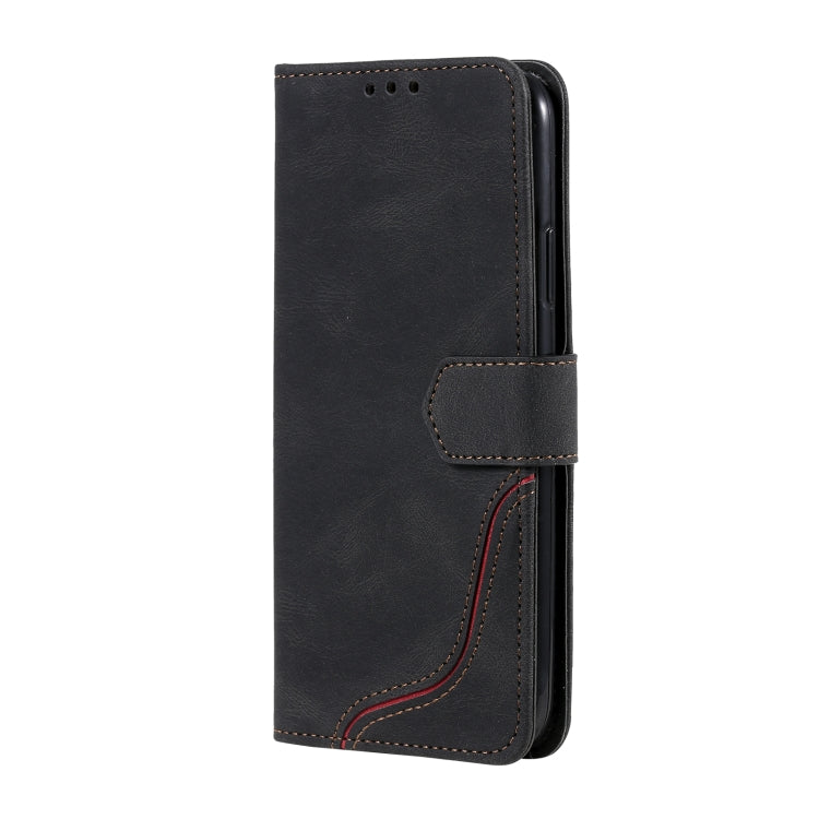 For Samsung Galaxy A22 5G Three-color Stitching Calf Texture Horizontal Flip Leather Case with Holder & Card Slots & Wallet
