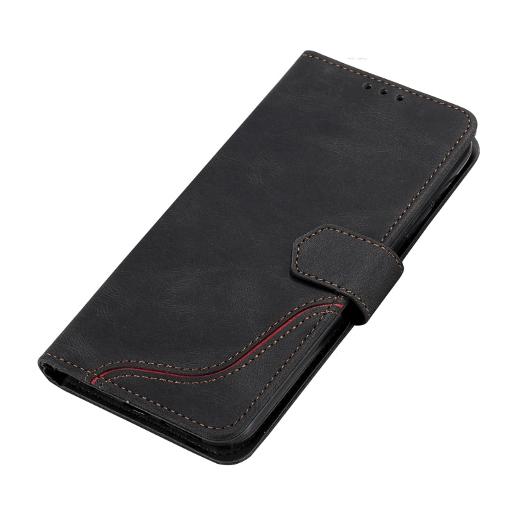 For Samsung Galaxy A22 5G Three-color Stitching Calf Texture Horizontal Flip Leather Case with Holder & Card Slots & Wallet