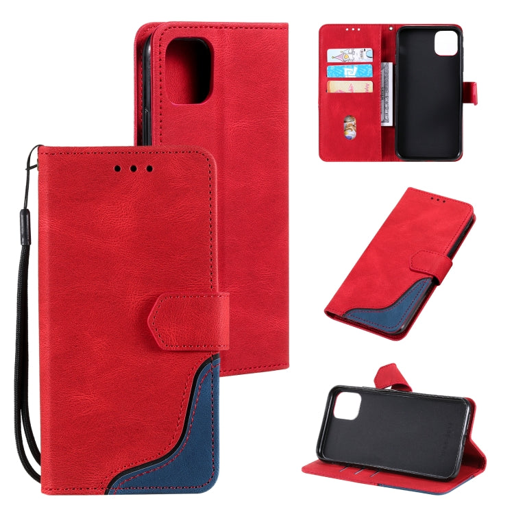 For Samsung Galaxy A22 5G Three-color Stitching Calf Texture Horizontal Flip Leather Case with Holder & Card Slots & Wallet