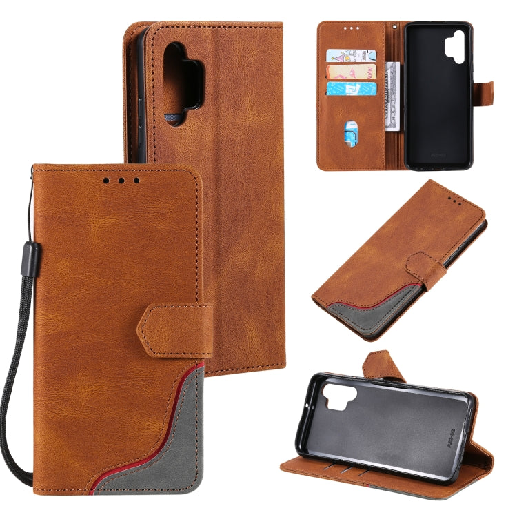 For Samsung Galaxy A32 4G Three-color Stitching Calf Texture Horizontal Flip Leather Case with Holder & Card Slots & Wallet