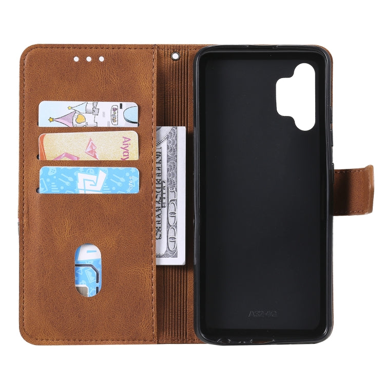 For Samsung Galaxy A32 4G Three-color Stitching Calf Texture Horizontal Flip Leather Case with Holder & Card Slots & Wallet