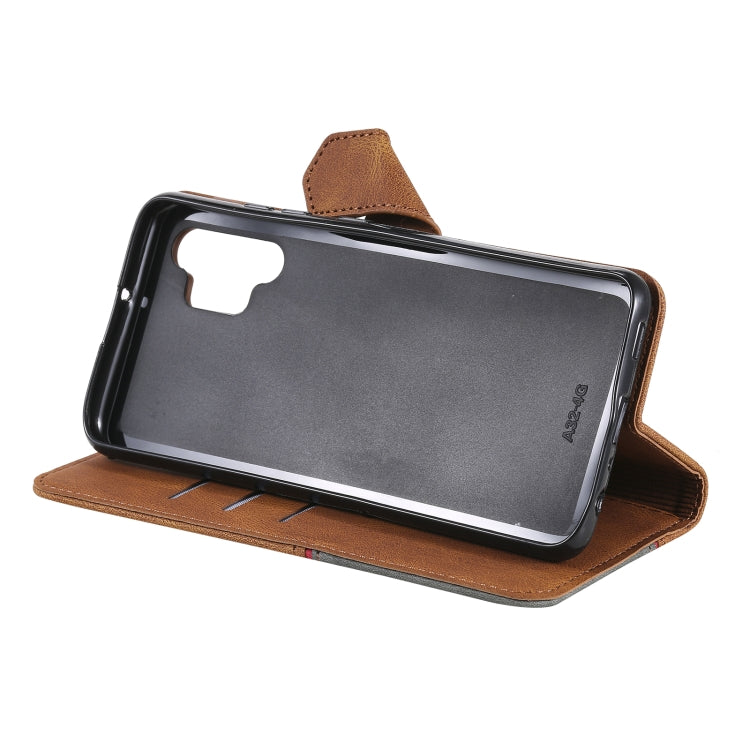 For Samsung Galaxy A32 4G Three-color Stitching Calf Texture Horizontal Flip Leather Case with Holder & Card Slots & Wallet