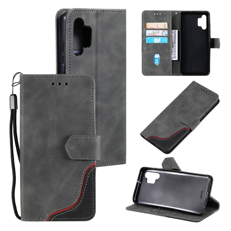 For Samsung Galaxy A32 4G Three-color Stitching Calf Texture Horizontal Flip Leather Case with Holder & Card Slots & Wallet