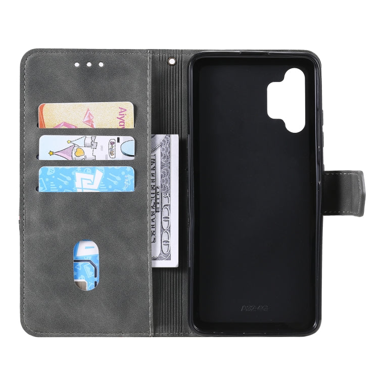 For Samsung Galaxy A32 4G Three-color Stitching Calf Texture Horizontal Flip Leather Case with Holder & Card Slots & Wallet