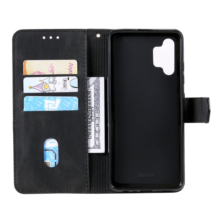 For Samsung Galaxy A32 4G Three-color Stitching Calf Texture Horizontal Flip Leather Case with Holder & Card Slots & Wallet