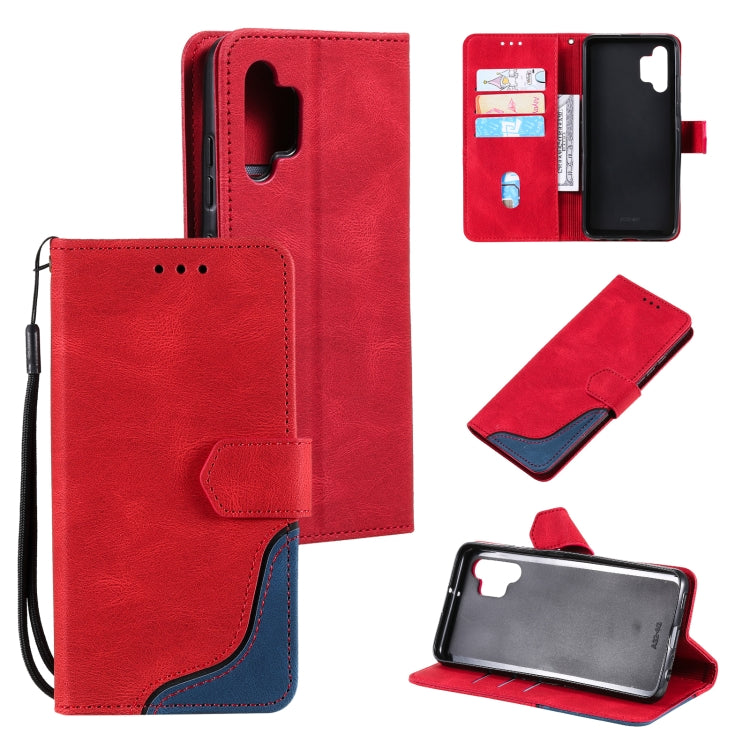 For Samsung Galaxy A32 4G Three-color Stitching Calf Texture Horizontal Flip Leather Case with Holder & Card Slots & Wallet