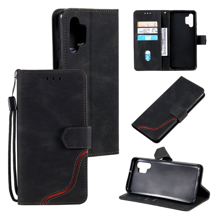 For Samsung Galaxy A32 5G Three-color Stitching Calf Texture Horizontal Flip Leather Case with Holder & Card Slots & Wallet
