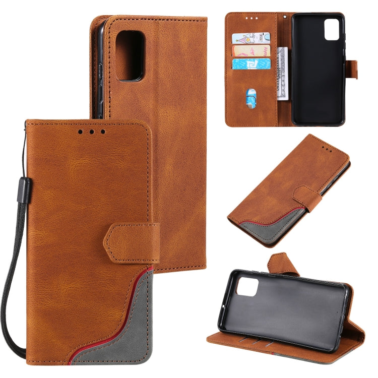 For Samsung Galaxy A41 Three-color Stitching Calf Texture Horizontal Flip Leather Case with Holder & Card Slots & Wallet