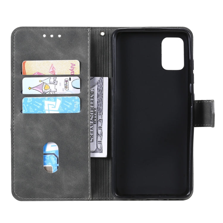 For Samsung Galaxy A41 Three-color Stitching Calf Texture Horizontal Flip Leather Case with Holder & Card Slots & Wallet