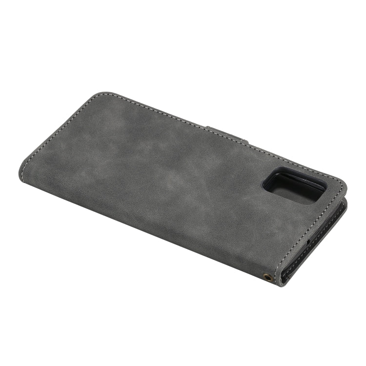 For Samsung Galaxy A41 Three-color Stitching Calf Texture Horizontal Flip Leather Case with Holder & Card Slots & Wallet