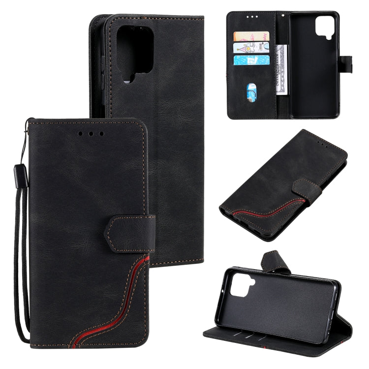 For Samsung Galaxy A42 5G Three-color Stitching Calf Texture Horizontal Flip Leather Case with Holder & Card Slots & Wallet