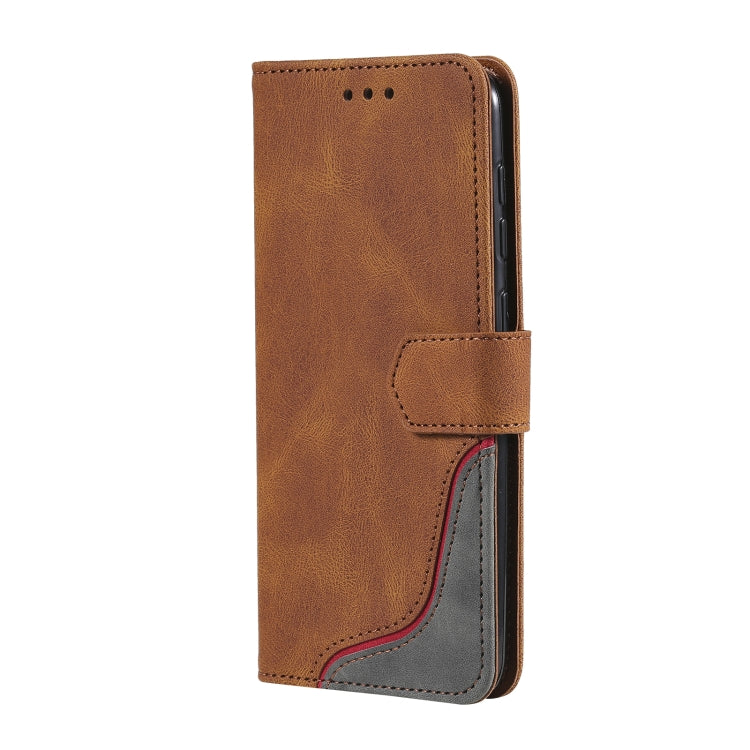 For Samsung Galaxy A50 Three-color Stitching Calf Texture Horizontal Flip Leather Case with Holder & Card Slots & Wallet