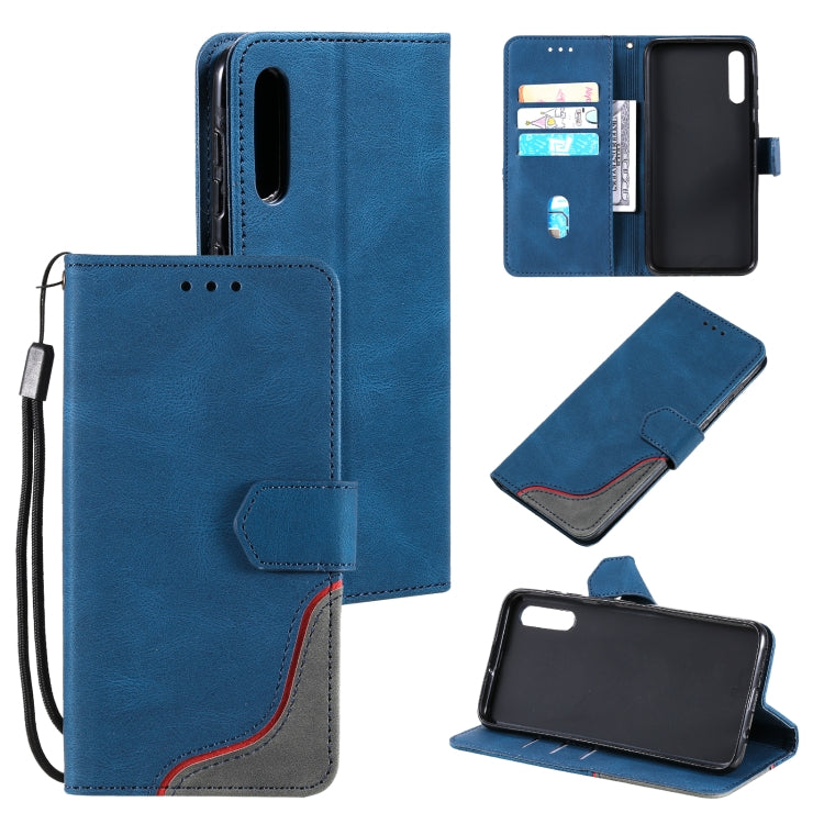 For Samsung Galaxy A50 Three-color Stitching Calf Texture Horizontal Flip Leather Case with Holder & Card Slots & Wallet
