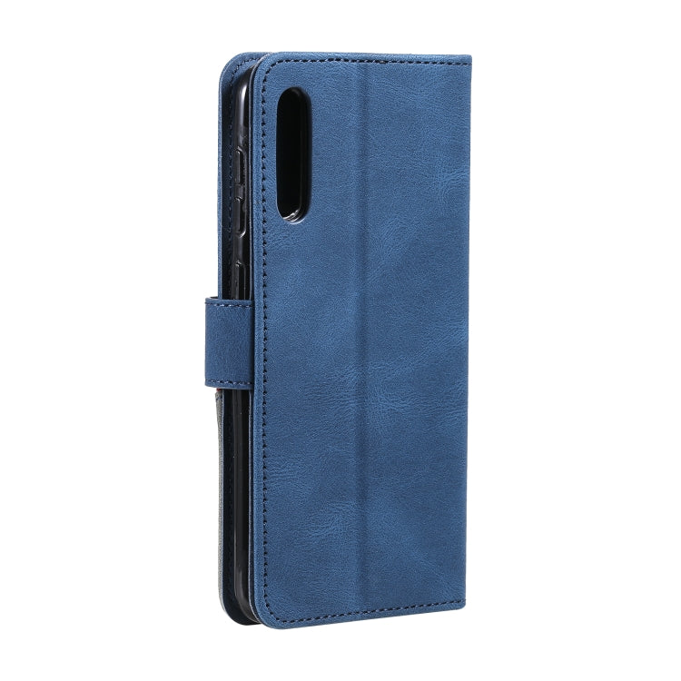 For Samsung Galaxy A50 Three-color Stitching Calf Texture Horizontal Flip Leather Case with Holder & Card Slots & Wallet