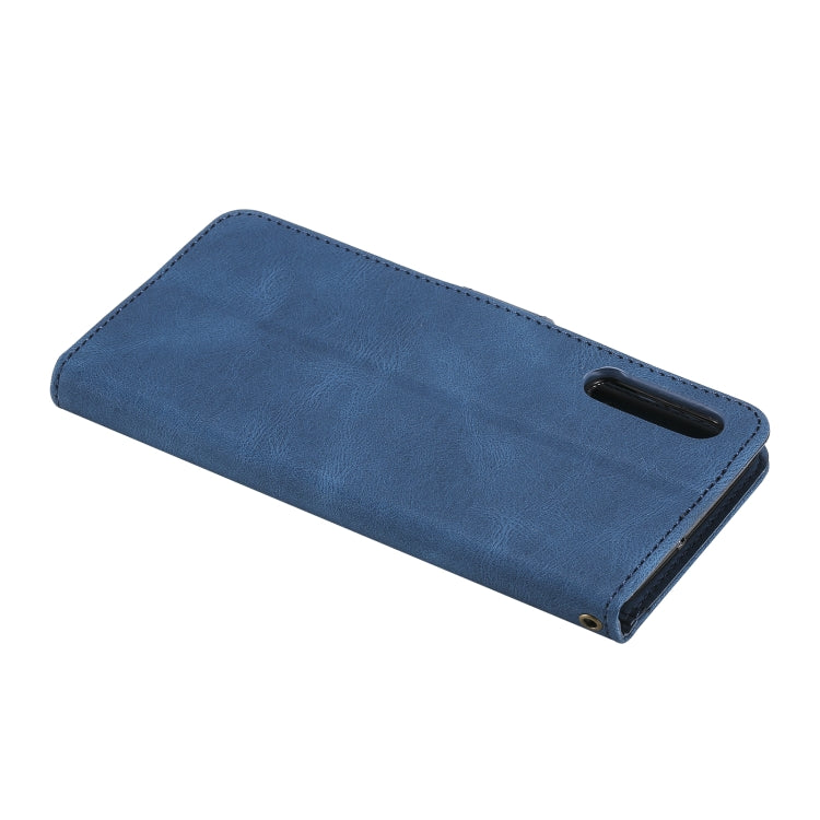 For Samsung Galaxy A50 Three-color Stitching Calf Texture Horizontal Flip Leather Case with Holder & Card Slots & Wallet