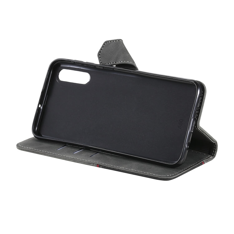 For Samsung Galaxy A50 Three-color Stitching Calf Texture Horizontal Flip Leather Case with Holder & Card Slots & Wallet