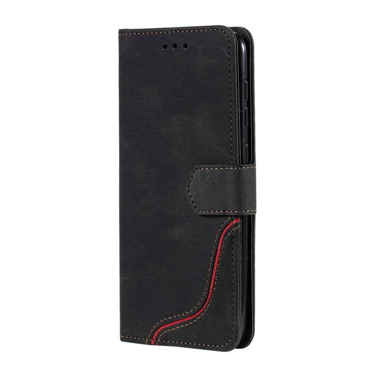 For Samsung Galaxy A50 Three-color Stitching Calf Texture Horizontal Flip Leather Case with Holder & Card Slots & Wallet