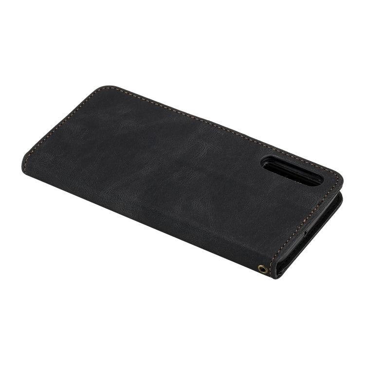For Samsung Galaxy A50 Three-color Stitching Calf Texture Horizontal Flip Leather Case with Holder & Card Slots & Wallet