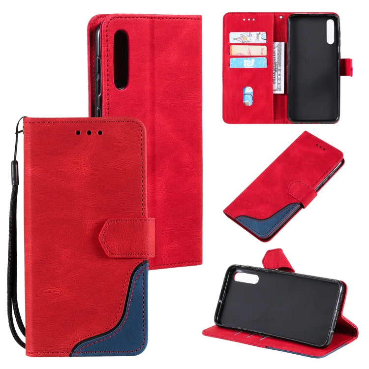 For Samsung Galaxy A50 Three-color Stitching Calf Texture Horizontal Flip Leather Case with Holder & Card Slots & Wallet