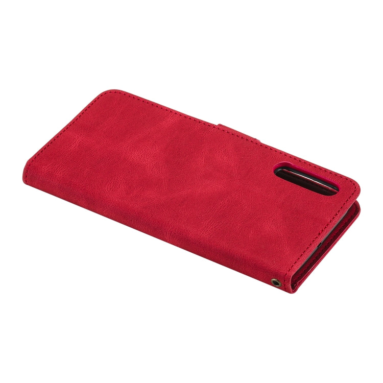 For Samsung Galaxy A50 Three-color Stitching Calf Texture Horizontal Flip Leather Case with Holder & Card Slots & Wallet