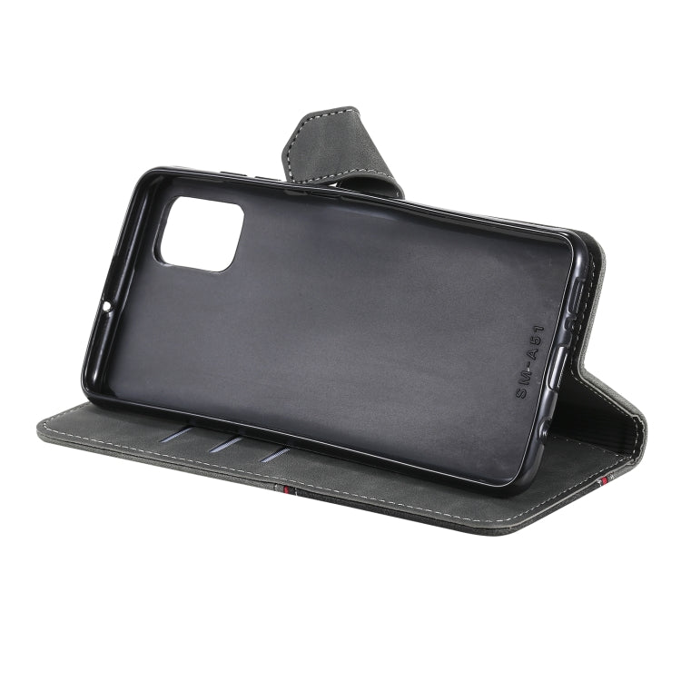For Samsung Galaxy A51 Three-color Stitching Calf Texture Horizontal Flip Leather Case with Holder & Card Slots & Wallet
