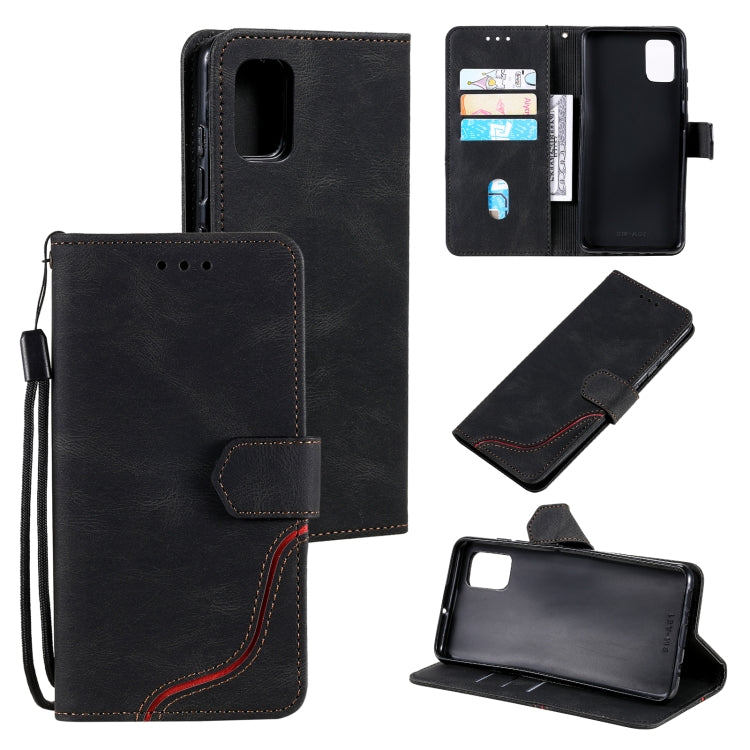 For Samsung Galaxy A51 Three-color Stitching Calf Texture Horizontal Flip Leather Case with Holder & Card Slots & Wallet