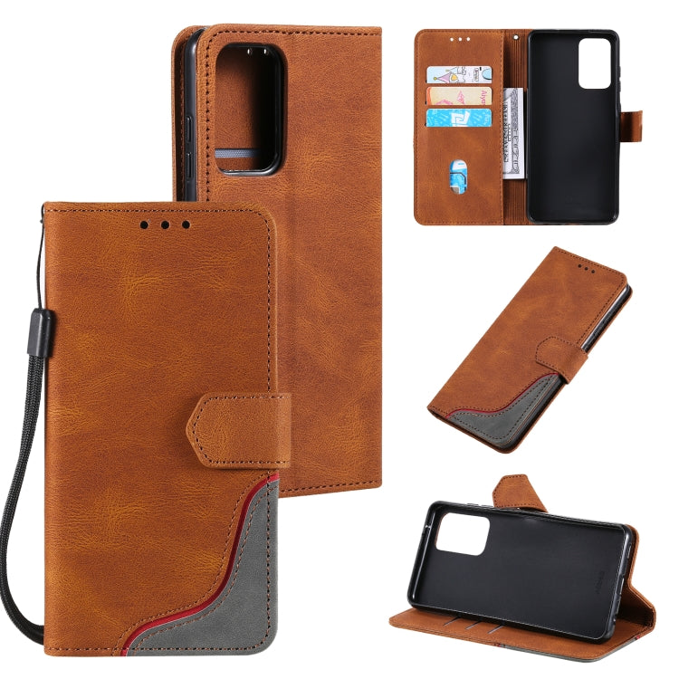 For Samsung Galaxy A52 5G / 4G Three-color Stitching Calf Texture Horizontal Flip Leather Case with Holder & Card Slots & Wallet