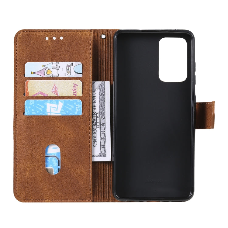 For Samsung Galaxy A52 5G / 4G Three-color Stitching Calf Texture Horizontal Flip Leather Case with Holder & Card Slots & Wallet