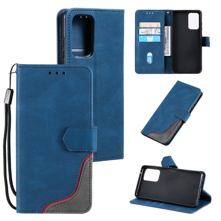 For Samsung Galaxy A52 5G / 4G Three-color Stitching Calf Texture Horizontal Flip Leather Case with Holder & Card Slots & Wallet