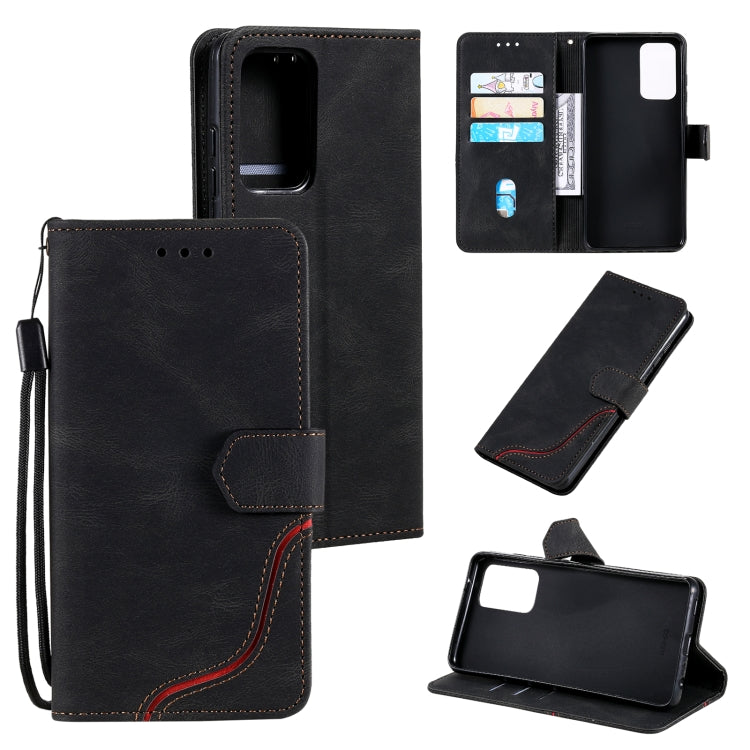 For Samsung Galaxy A52 5G / 4G Three-color Stitching Calf Texture Horizontal Flip Leather Case with Holder & Card Slots & Wallet