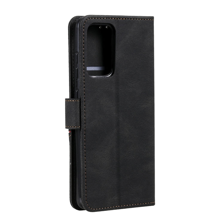 For Samsung Galaxy A52 5G / 4G Three-color Stitching Calf Texture Horizontal Flip Leather Case with Holder & Card Slots & Wallet
