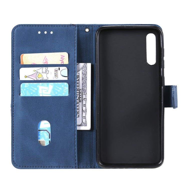 For Samsung Galaxy A70 Three-color Stitching Calf Texture Horizontal Flip Leather Case with Holder & Card Slots & Wallet