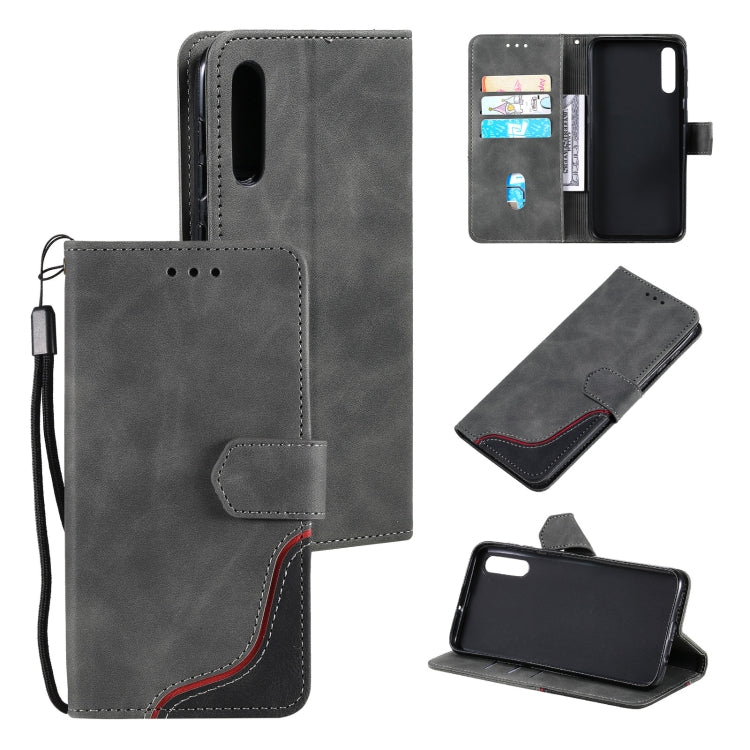 For Samsung Galaxy A70 Three-color Stitching Calf Texture Horizontal Flip Leather Case with Holder & Card Slots & Wallet