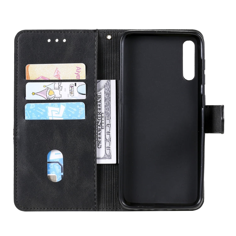 For Samsung Galaxy A70 Three-color Stitching Calf Texture Horizontal Flip Leather Case with Holder & Card Slots & Wallet