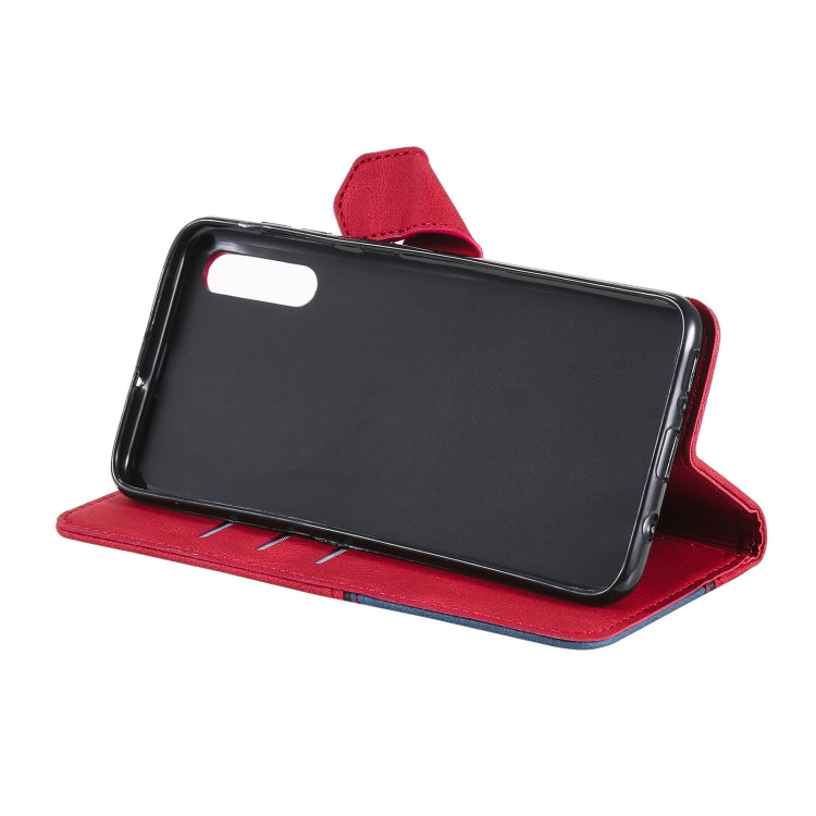 For Samsung Galaxy A70 Three-color Stitching Calf Texture Horizontal Flip Leather Case with Holder & Card Slots & Wallet