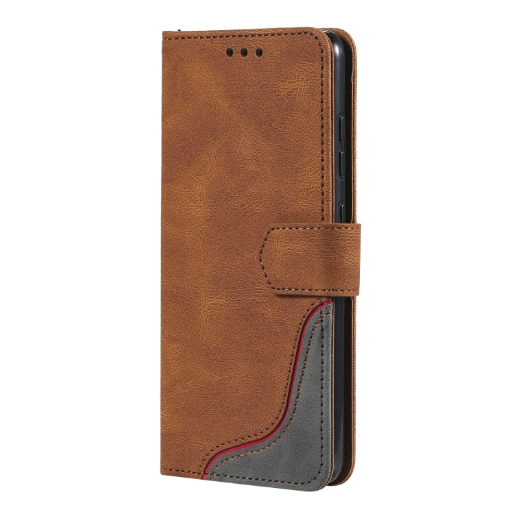 For Samsung Galaxy A72 5G / 4G Three-color Stitching Calf Texture Horizontal Flip Leather Case with Holder & Card Slots & Wallet