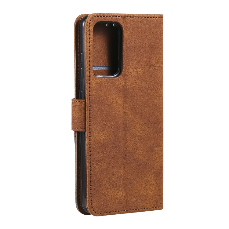 For Samsung Galaxy A72 5G / 4G Three-color Stitching Calf Texture Horizontal Flip Leather Case with Holder & Card Slots & Wallet