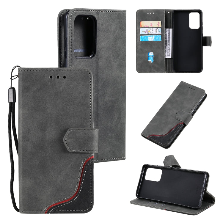 For Samsung Galaxy A72 5G / 4G Three-color Stitching Calf Texture Horizontal Flip Leather Case with Holder & Card Slots & Wallet