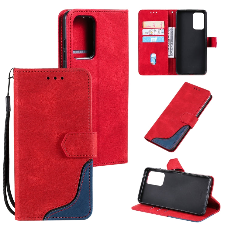 For Samsung Galaxy A72 5G / 4G Three-color Stitching Calf Texture Horizontal Flip Leather Case with Holder & Card Slots & Wallet