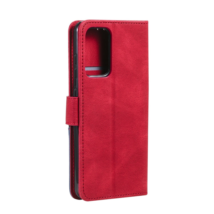 For Samsung Galaxy A72 5G / 4G Three-color Stitching Calf Texture Horizontal Flip Leather Case with Holder & Card Slots & Wallet