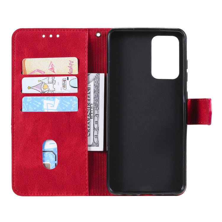 For Samsung Galaxy A72 5G / 4G Three-color Stitching Calf Texture Horizontal Flip Leather Case with Holder & Card Slots & Wallet