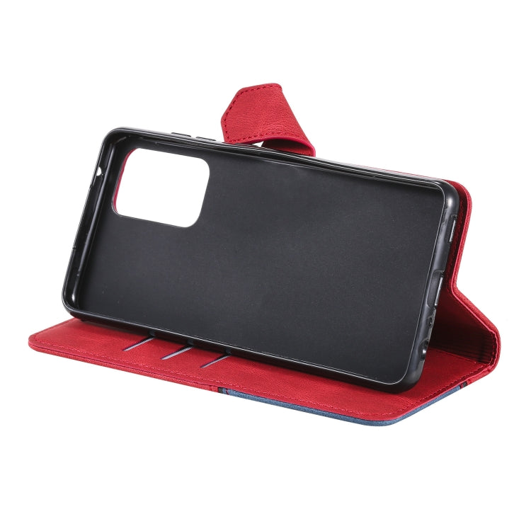 For Samsung Galaxy A72 5G / 4G Three-color Stitching Calf Texture Horizontal Flip Leather Case with Holder & Card Slots & Wallet