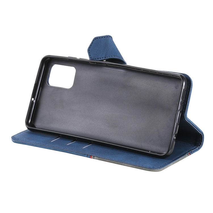 For Samsung Galaxy A82 5G / 4G Three-color Stitching Calf Texture Horizontal Flip Leather Case with Holder & Card Slots & Wallet