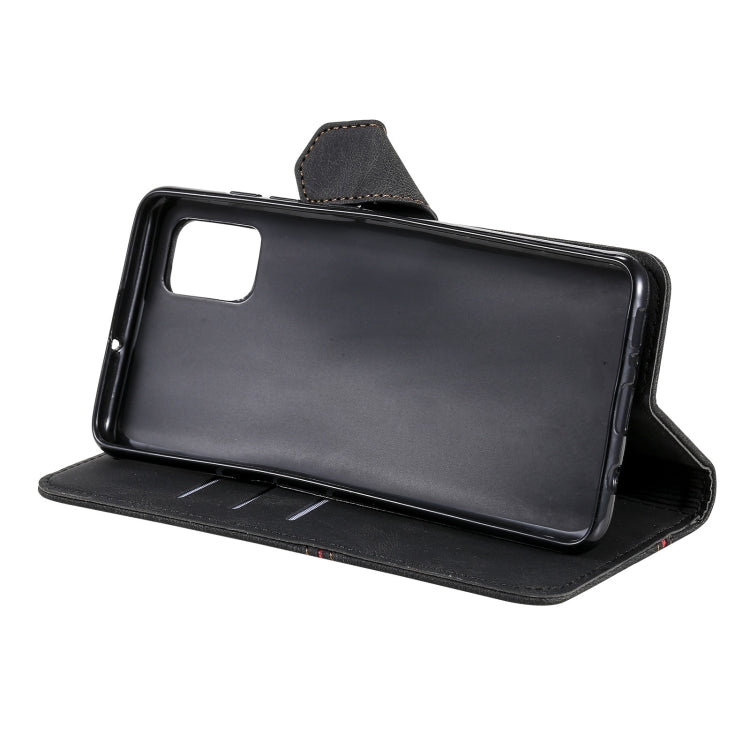 For Samsung Galaxy A82 5G / 4G Three-color Stitching Calf Texture Horizontal Flip Leather Case with Holder & Card Slots & Wallet