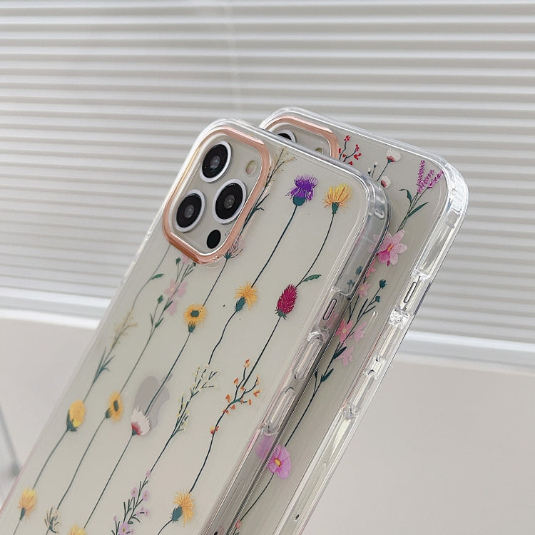 For iPhone 12 / 12 Pro Flowers Pattern Dual-side Laminating Soft TPU Protective Case