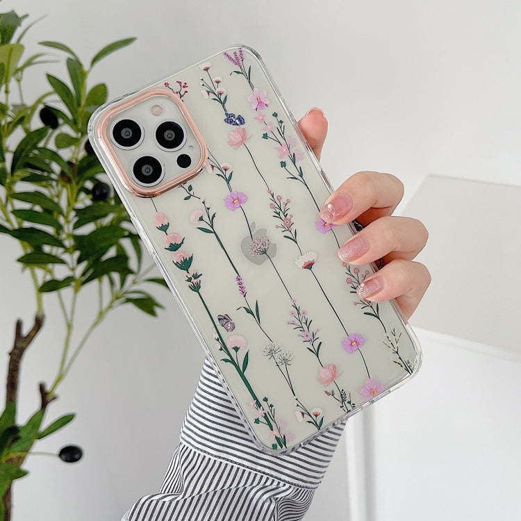 For iPhone 12 Pro Max Flowers Pattern Dual-side Laminating Soft TPU Protective Case